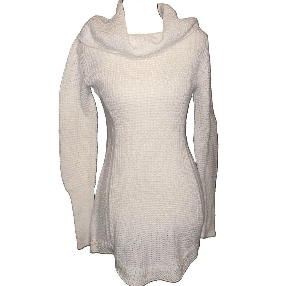 Anthro Angel of the North Waffle Knit Cowl Neck Sweater Ivory White XS Cable